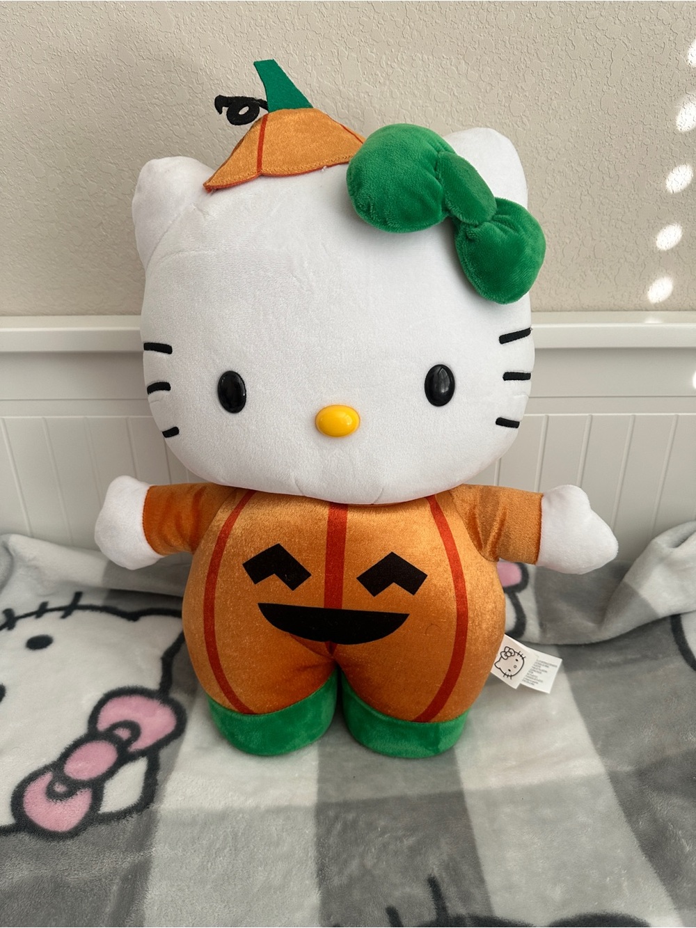 Sanrio Hello Kitty Orange Pumpkin Plush with Green Bow